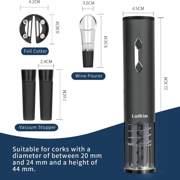 5-in-1 Electric Wine Opener Set with Foil Cutter, Aerator & Vacuum Stoppers - Picture 3 of 7